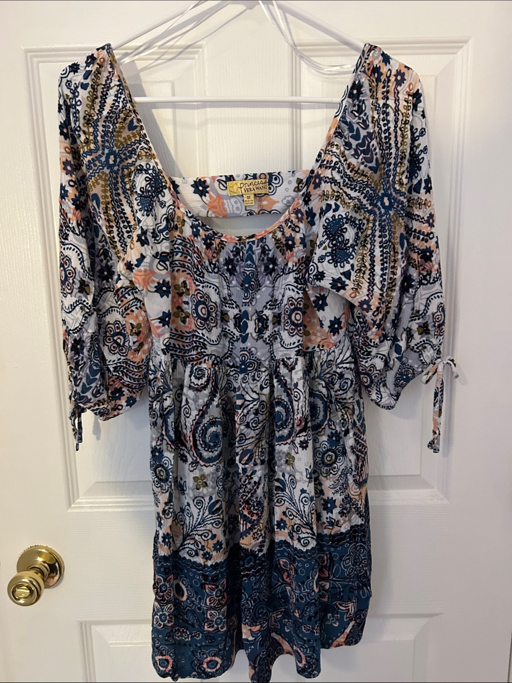 Vera Wang Floral Paisley Scoop-Neck Blouse in Navy, Peach, White